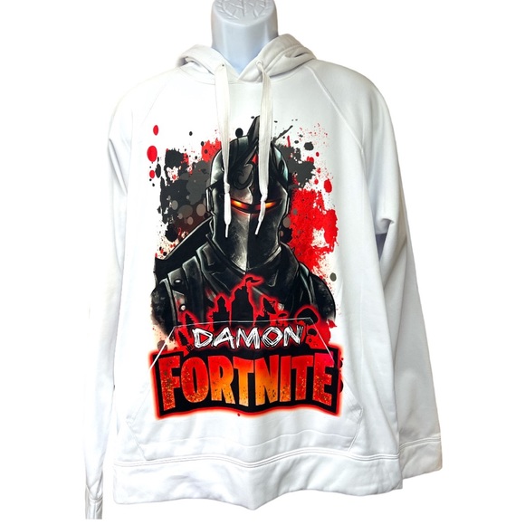 Sz Large Jerzees Damon Fortnite White Hoodie - Picture 2 of 4